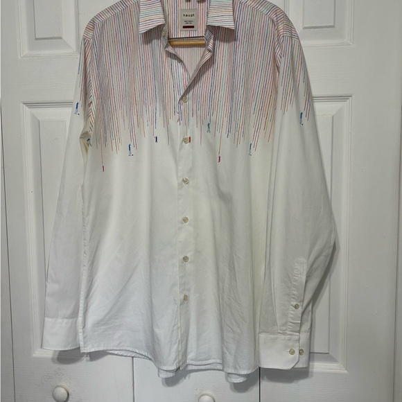 Haupt Mens White Shirt Painters Colorful Stripes German 43/44 x17.5 - Picture 1 of 6